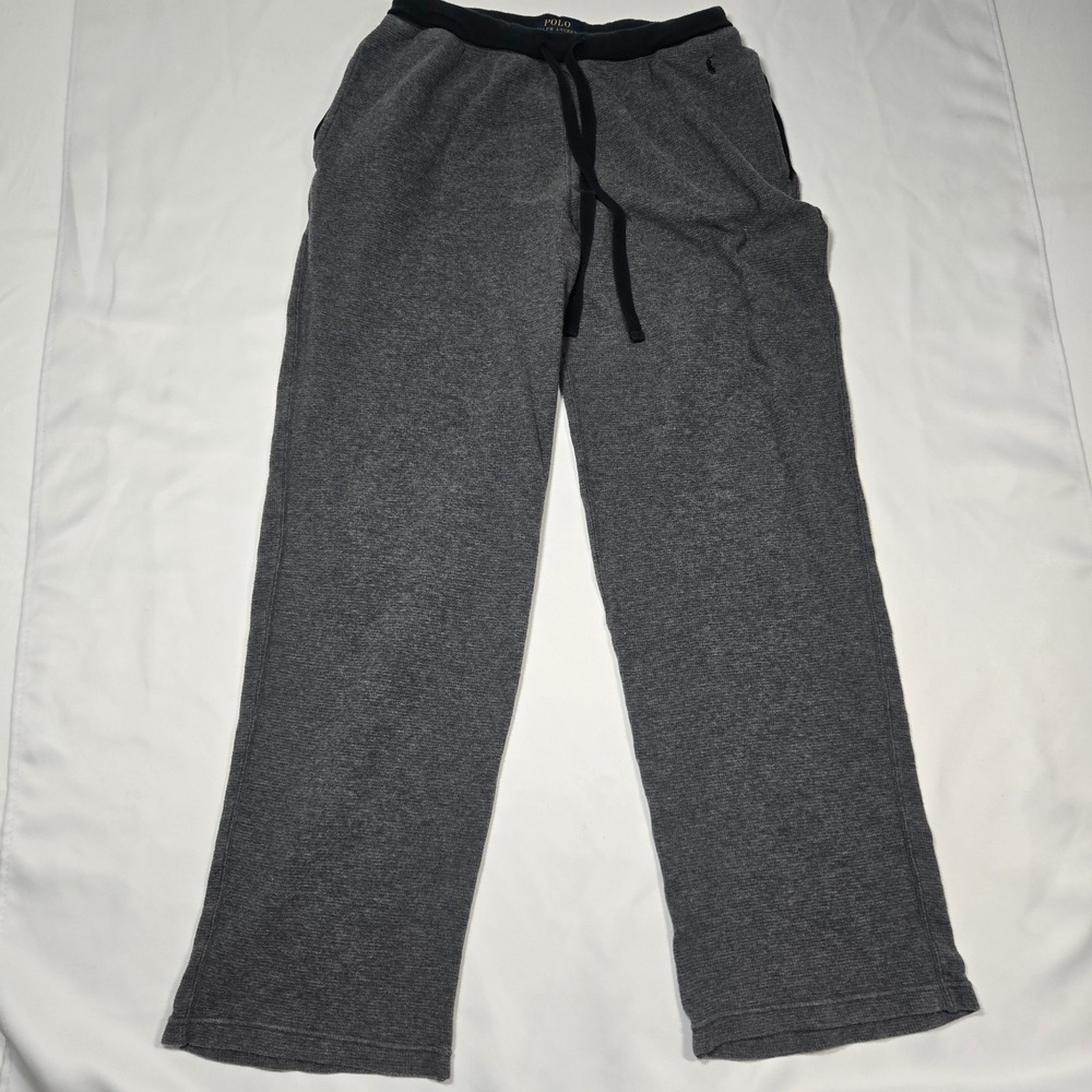 Polo Ralph Lauren Mens Lounge Pants M Gray Waffle Knit Thermal Pajama Sleepwear
